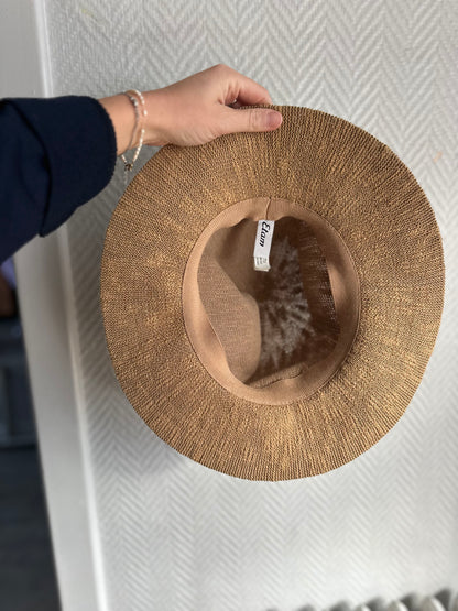 Chapeau de paille avec bande tissée rose T.U