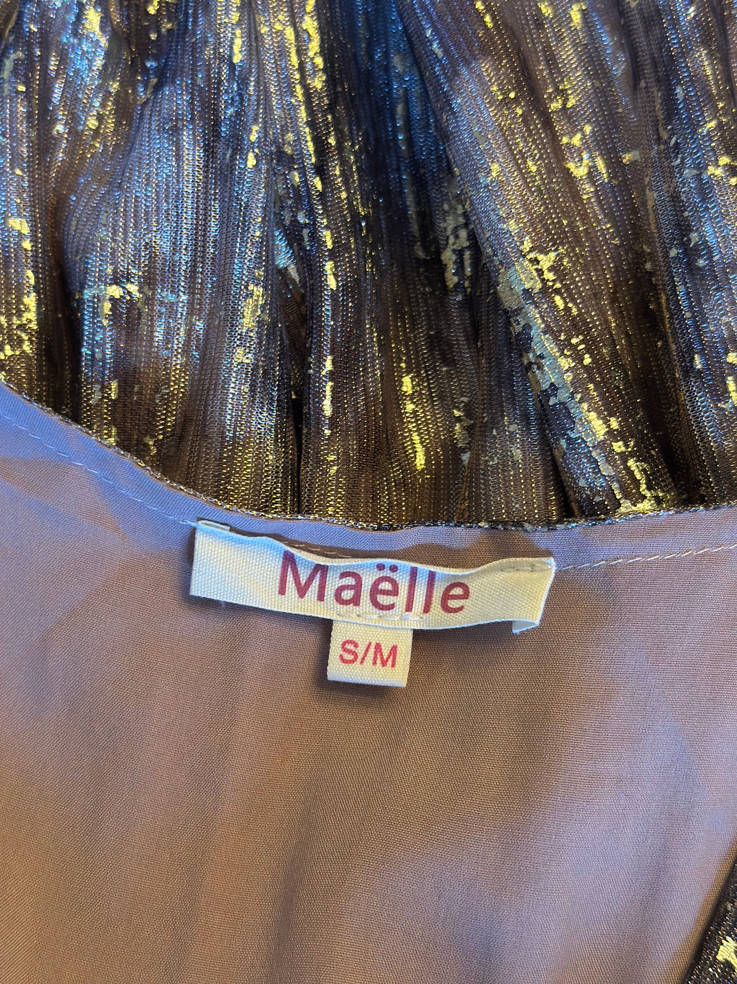 Robe longue irisée beige doré manches voile T.36/38