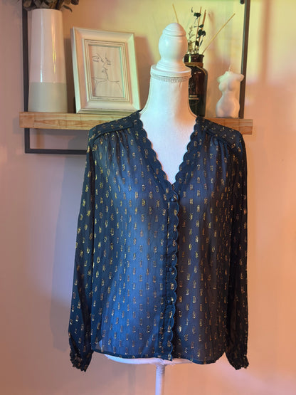Blouse fluide noire détails lurex doré modèle Alexis T.36