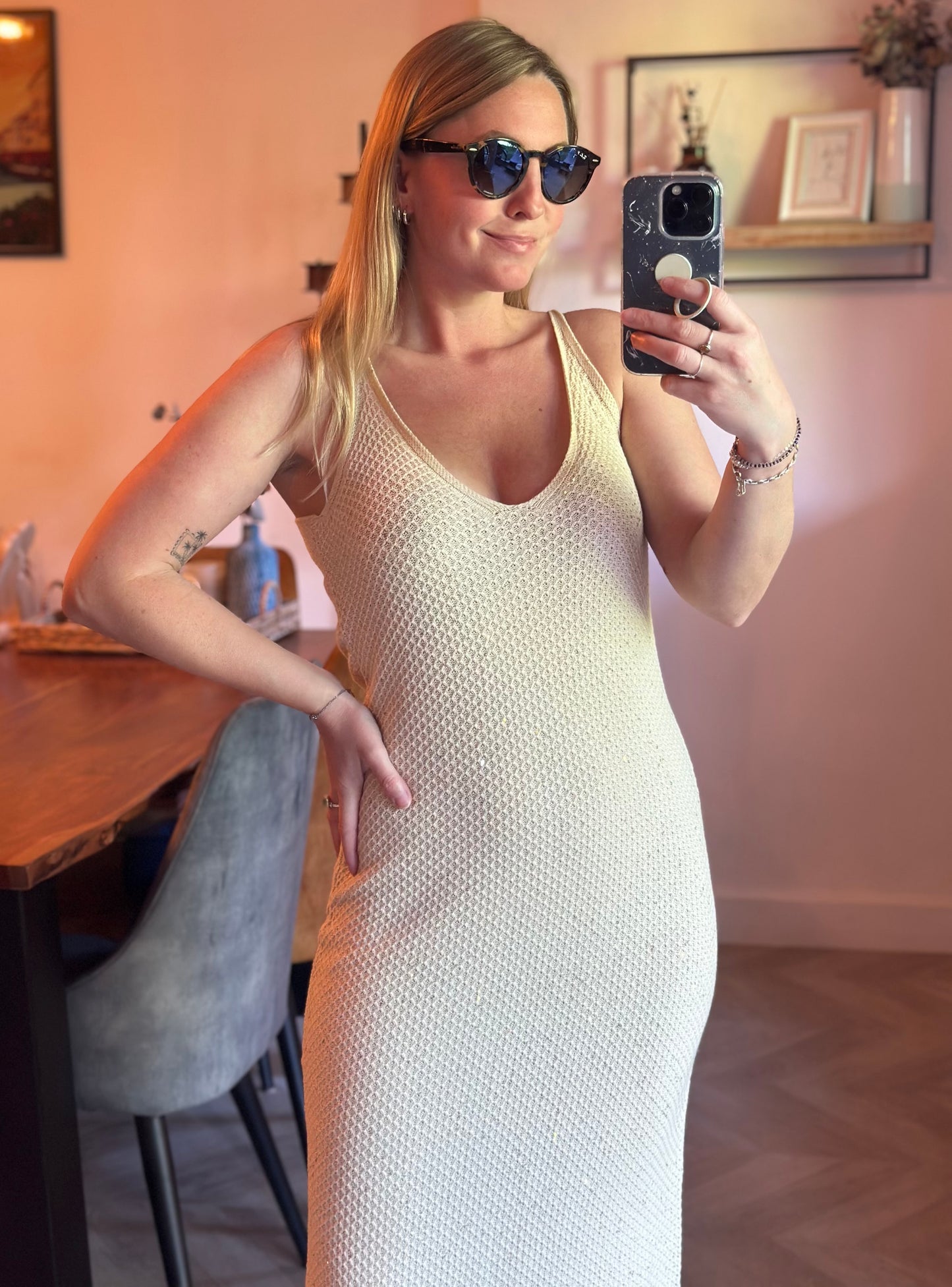 Robe longue maille beige irisée 100% coton T.34