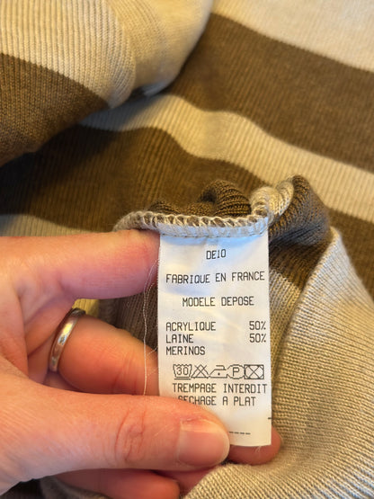 Pull marinière beige et marron laine mérinos fabriqué en France T.38