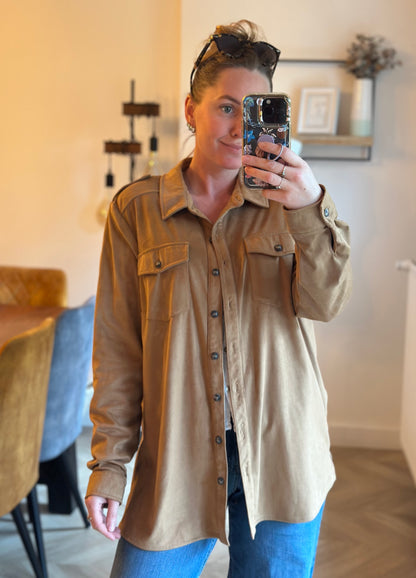 Veste chemise effet daim camel - T.3 (40/42)