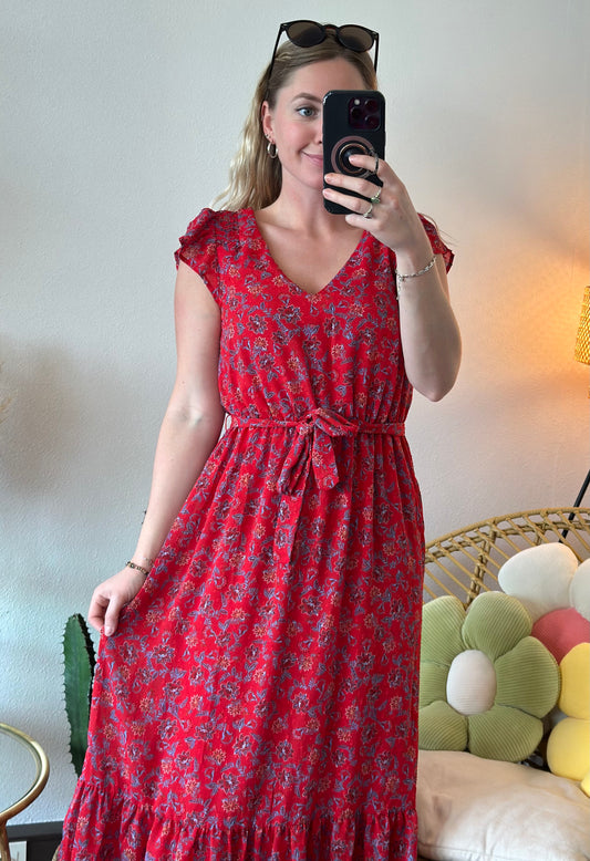 Robe maxi estivale rouge à imprimé floral T.34