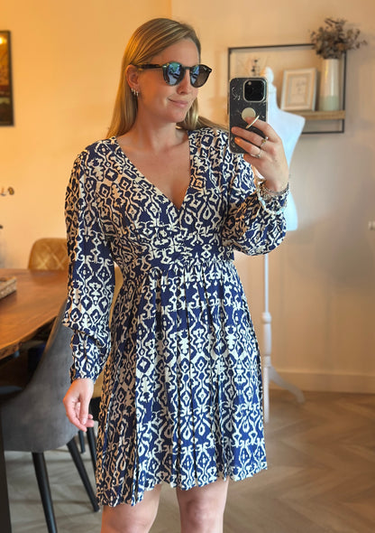 Robe courte imprimé bohème bleu blanc neuves T.36/38