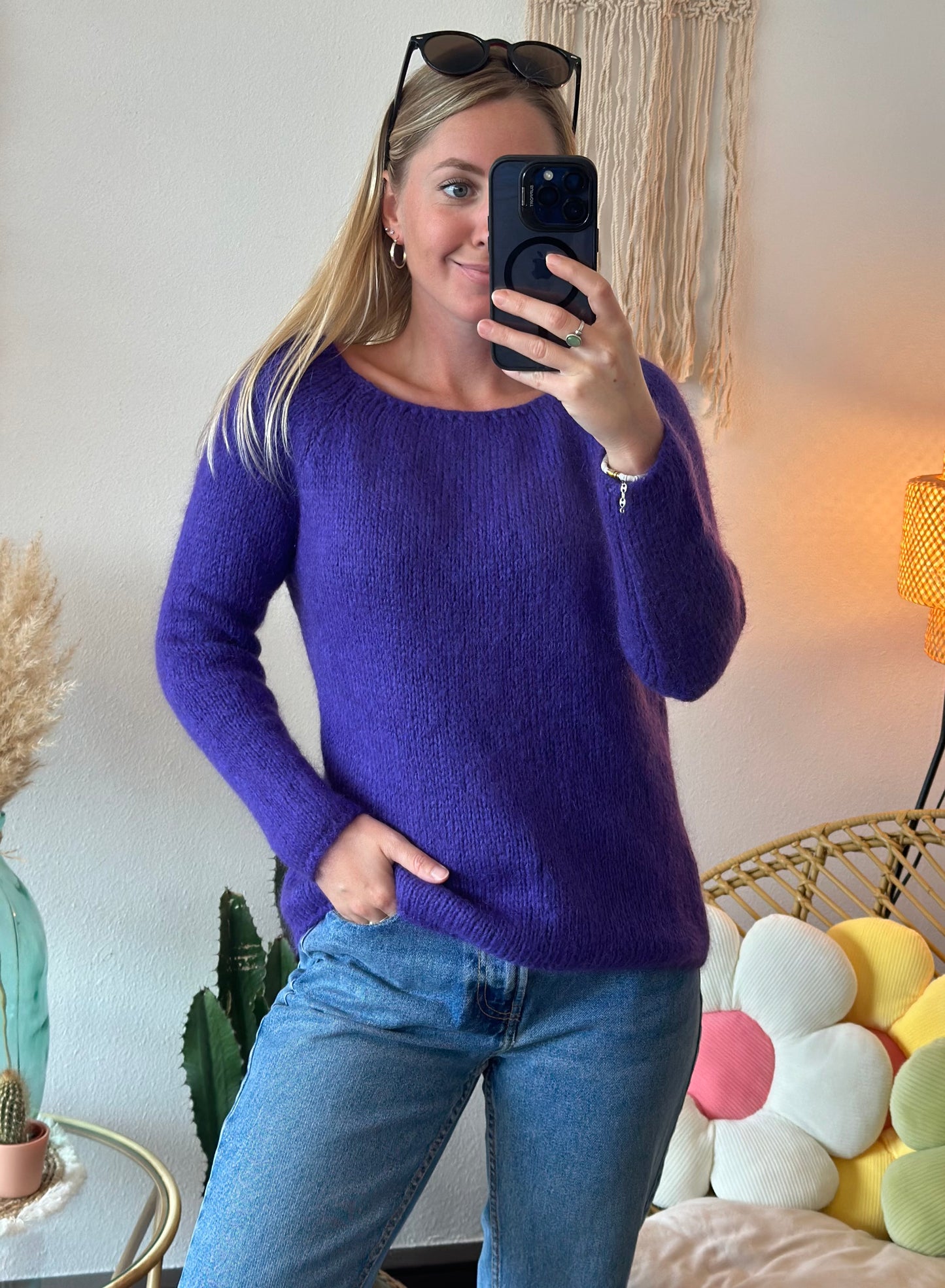 Pull en maille mohair bleu doux T.36