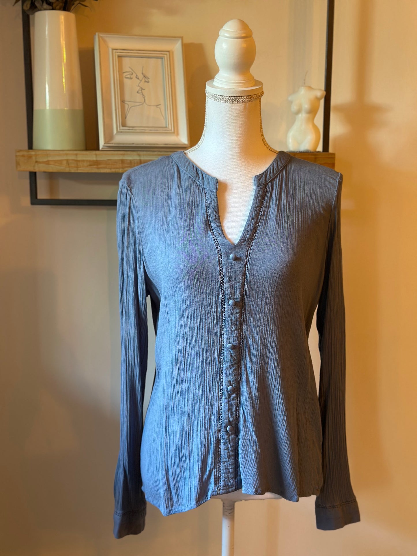 Blouse fluide bleue texturée T.36