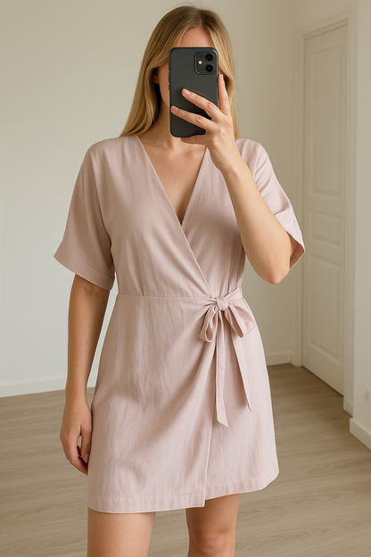 Robe portefeuille lilas pastel – Taille 34 – Neuve avec étiquette