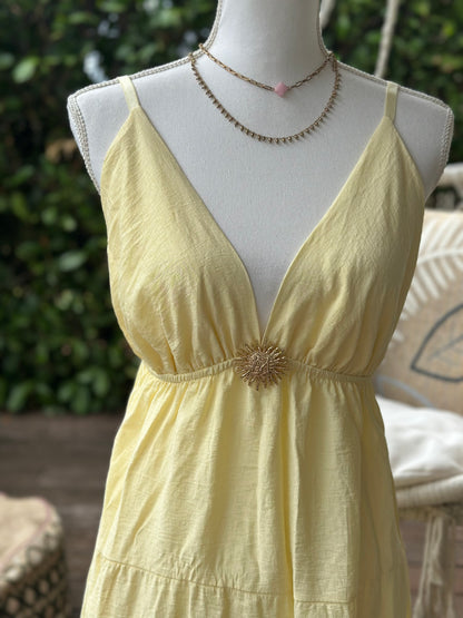 Robe à bretelles Made in Italy jaune clair en viscose T.U