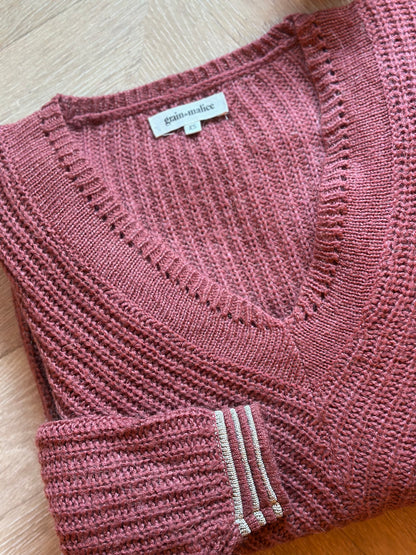 Pull maille col V rose terracotta T.34
