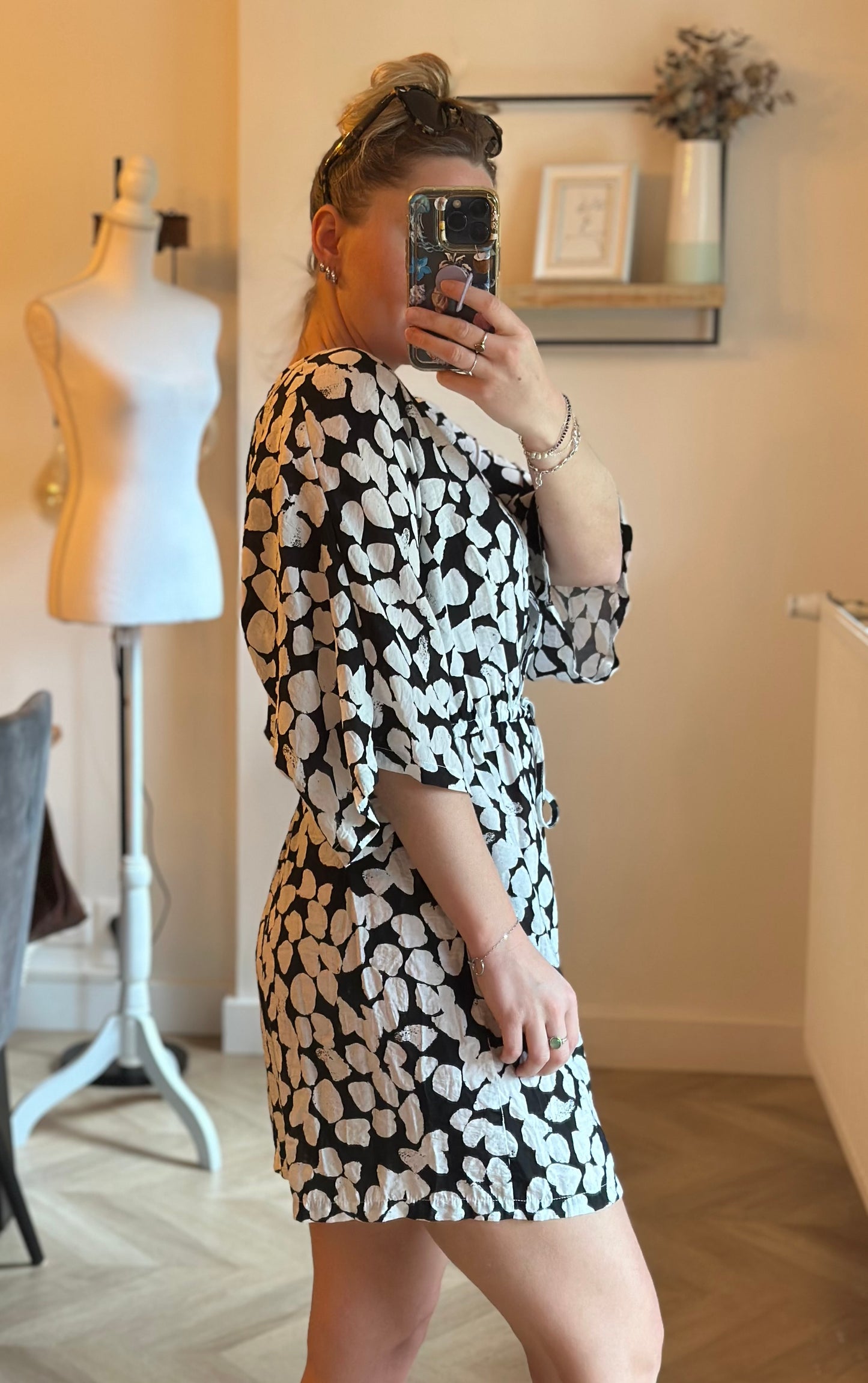 Combishort fluide à pois noir et blanc T.36