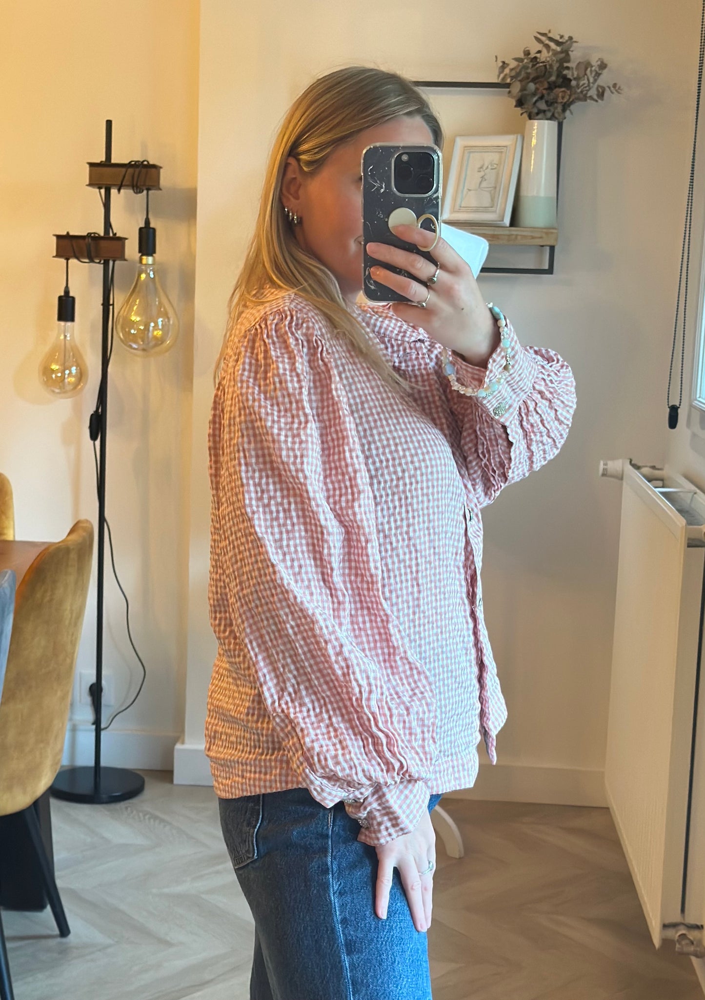 Chemise vichy rose coton fluide oversize T.34/36/38