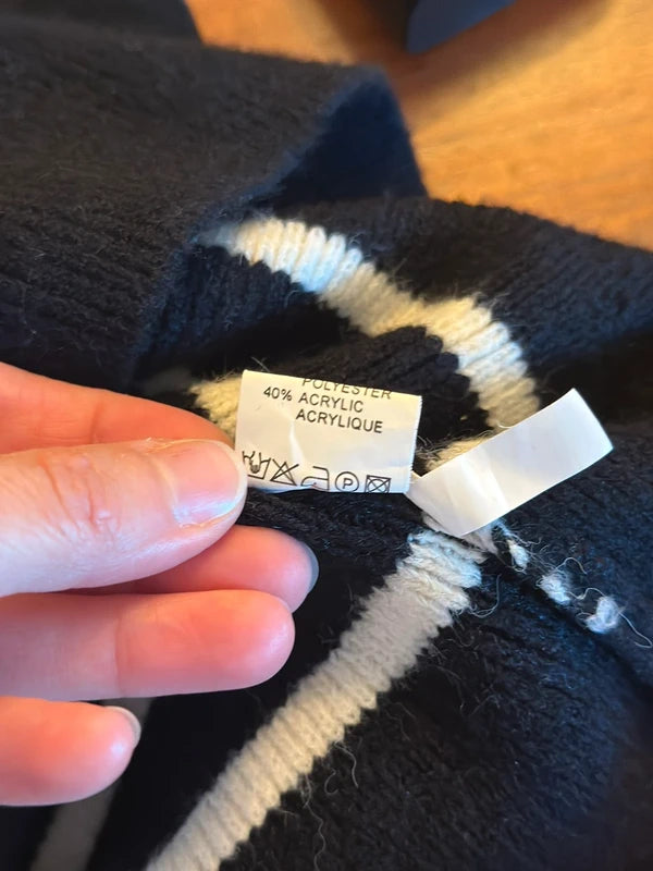 Robe pull marinière noire et écrue boutons dorés laine T.U