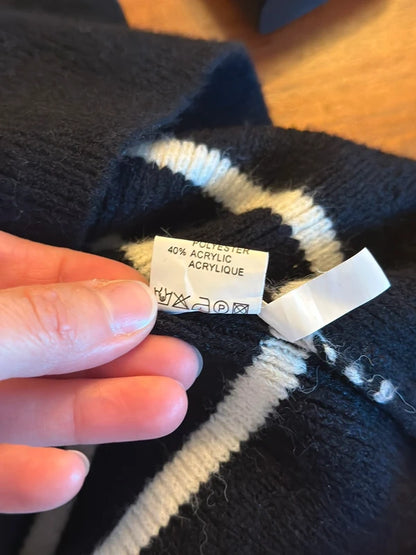 Robe pull marinière noire et écrue boutons dorés laine T.U