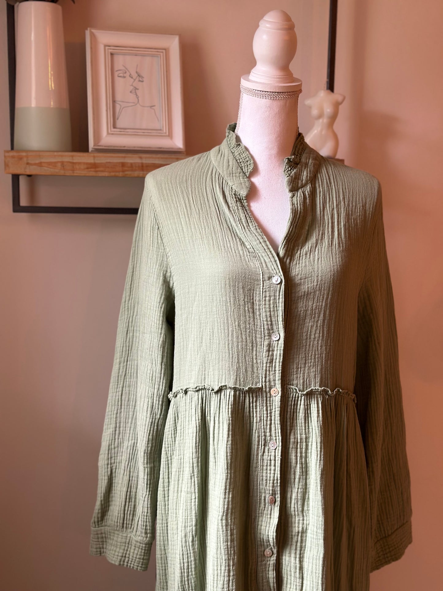 Robe gaze de coton vert clair T.U (36 au 44)