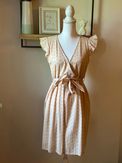 Robe broderie anglaise beige coton neuf avec étiquette T.38/40