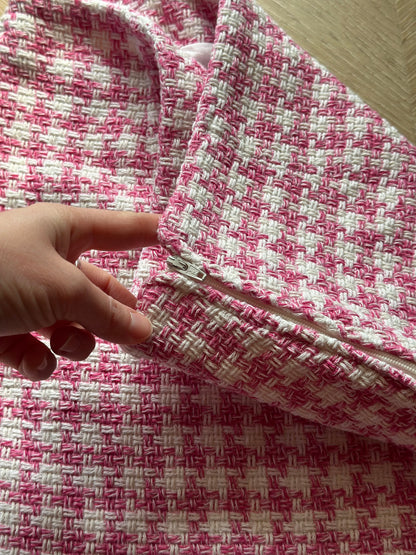 Jupe tweed motif pied-de-poule rose et blanc T.36