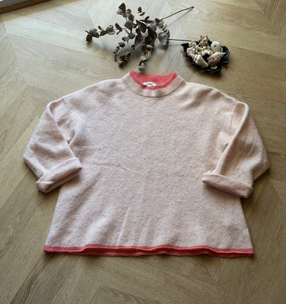 Pull rose en laine American Vintage col contrasté – T.34/36 oversize
