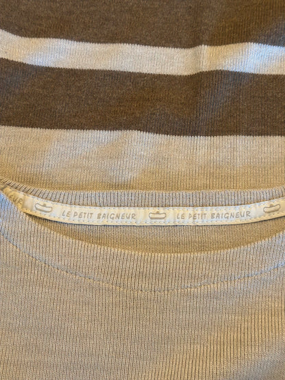 Pull marinière beige et marron laine mérinos fabriqué en France T.38