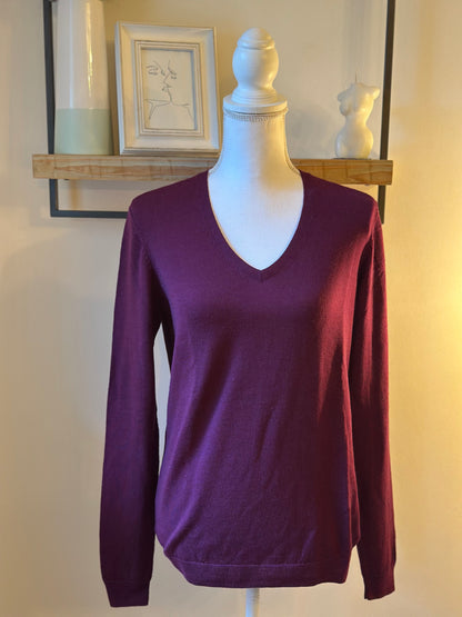 Pull col V uni bordeaux en laine T.38