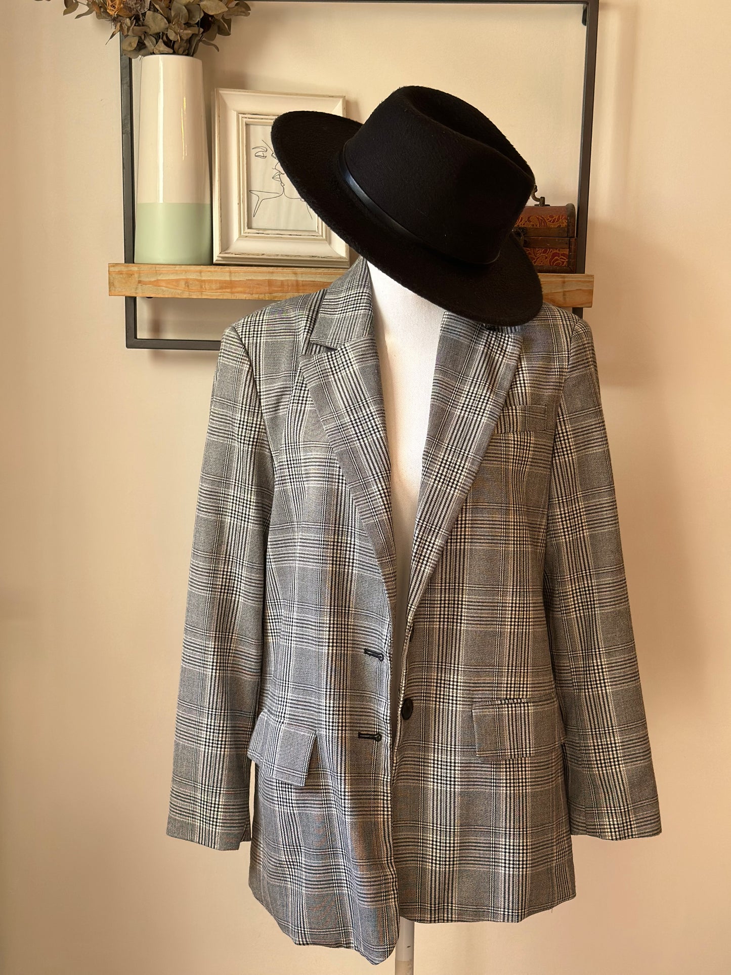 Blazer à carreaux gris T.34 oversize
