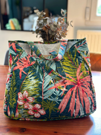 Sac cabas fourre-tout matelassé à imprimé fleuri coloré, cousu main