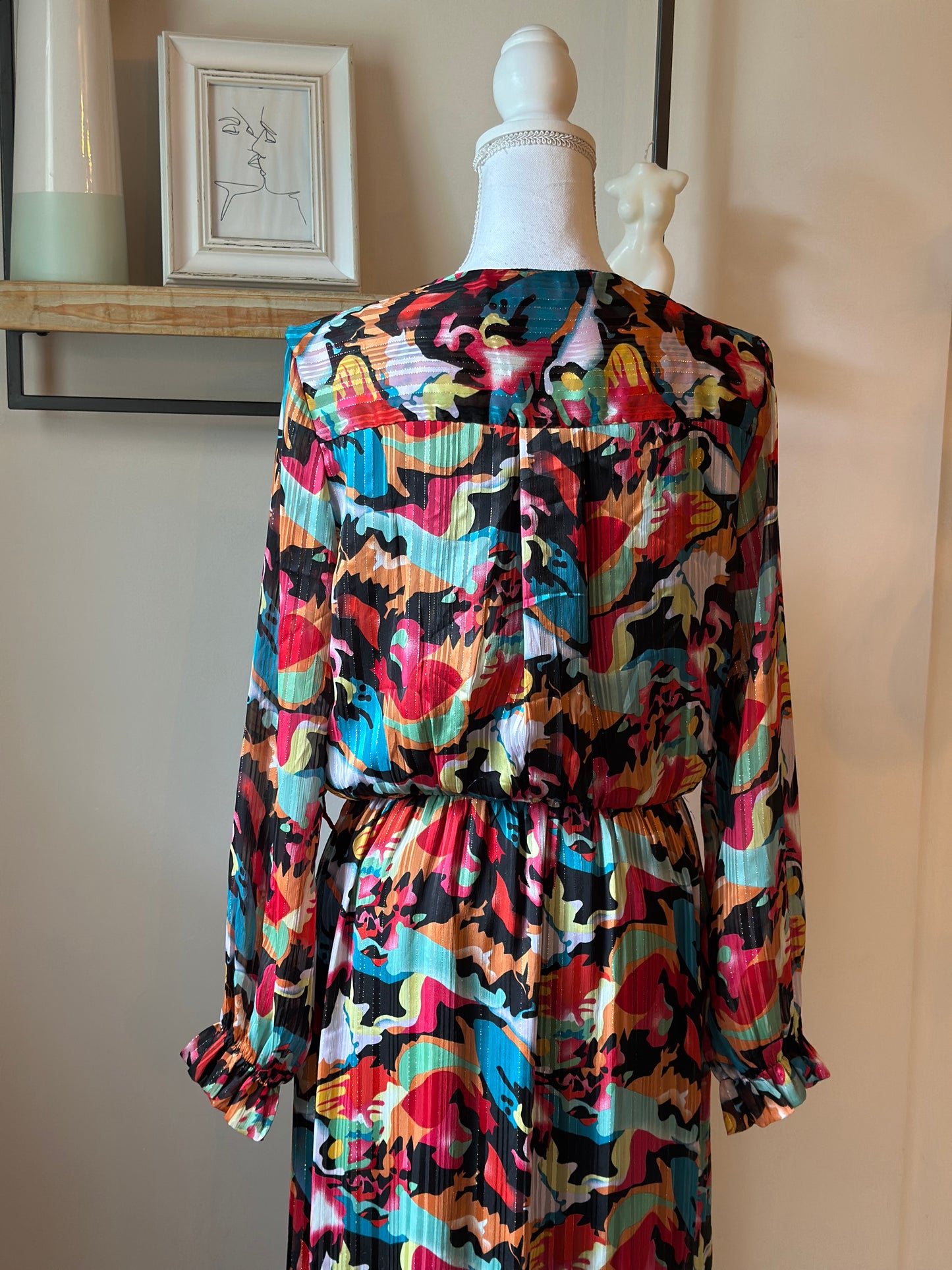 Robe longue imprimé multicolore plissée T.38