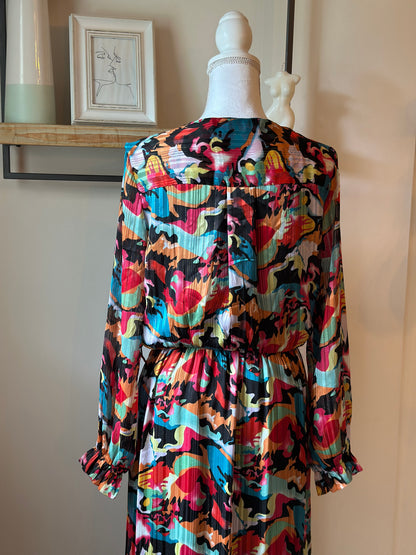Robe longue imprimé multicolore plissée T.38