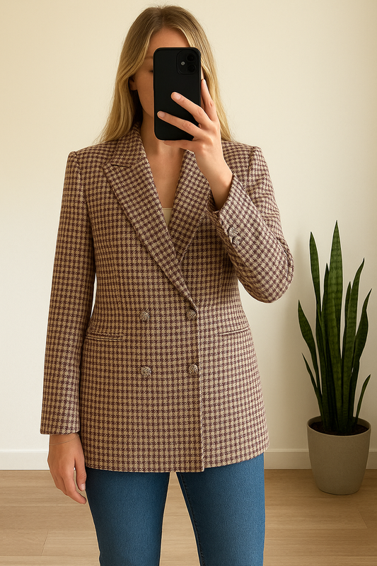Veste blazer à carreaux pied-de-poule T.38