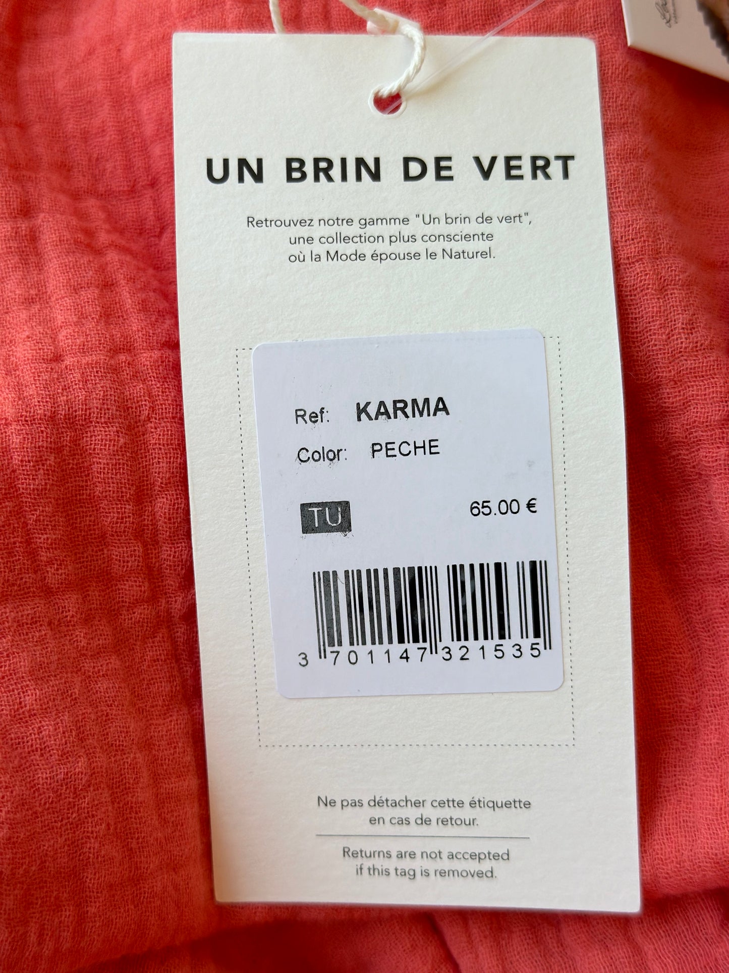 Robe d’été en gaze de coton corail, neuve, modèle Karma T.U