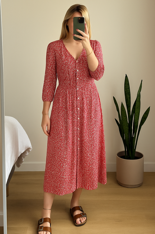 Robe longue fleurie rouge T.34