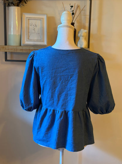 Blouse bleu denim unie Made in Italy en coton T.U