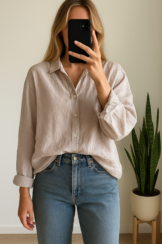 Chemise lin gris rosé T.38 oversize