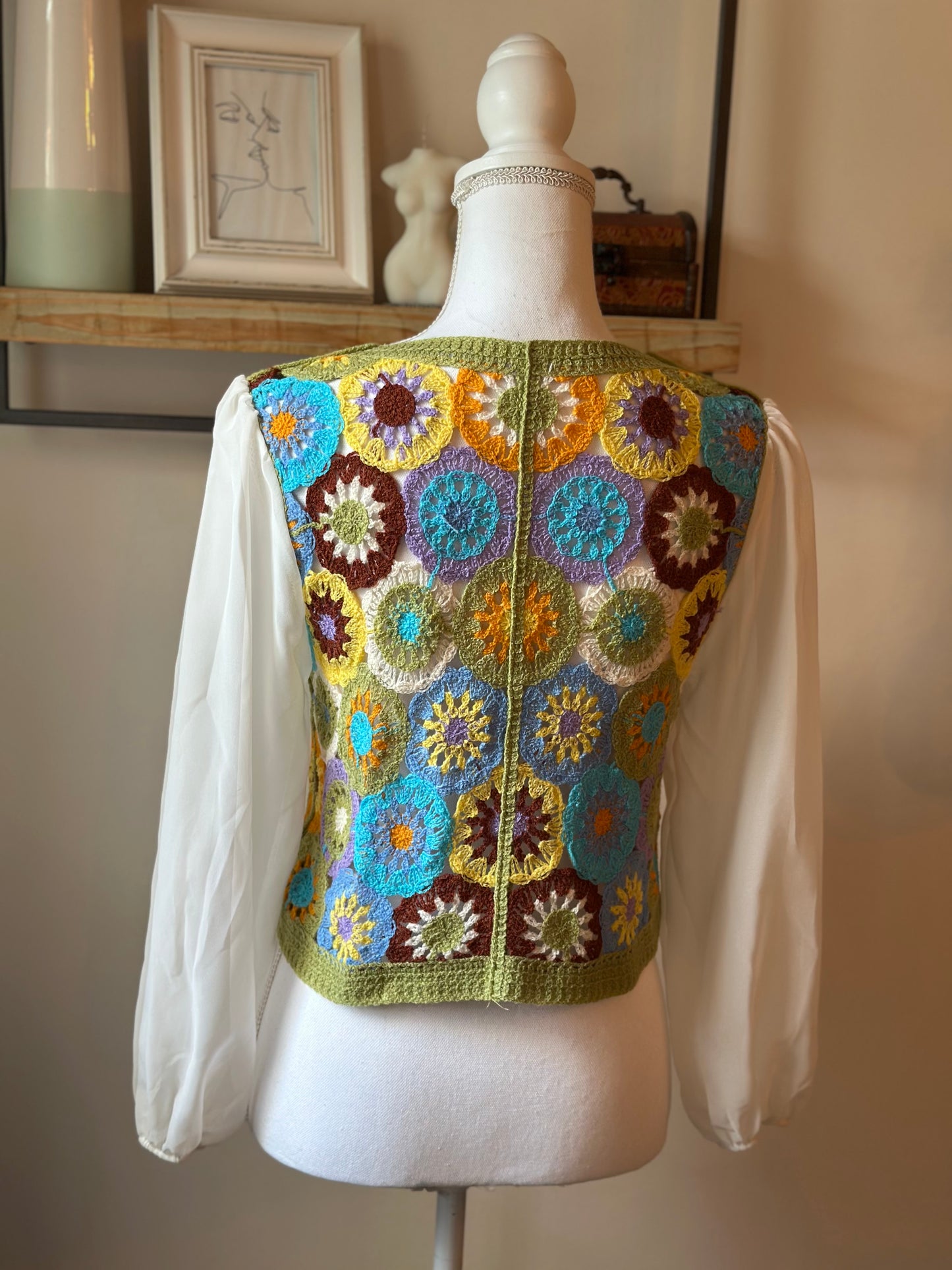 Cardigan crochet vert multicolore neuf T.36