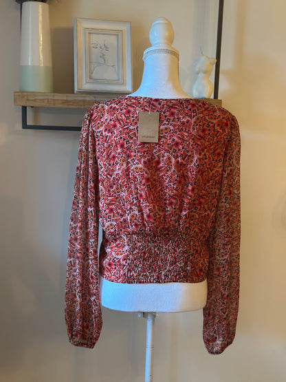 Blouse cropped imprimé corail T.44 neuf avec étiquette