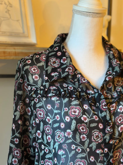 Blouse fluide imprimé floral noir T.44