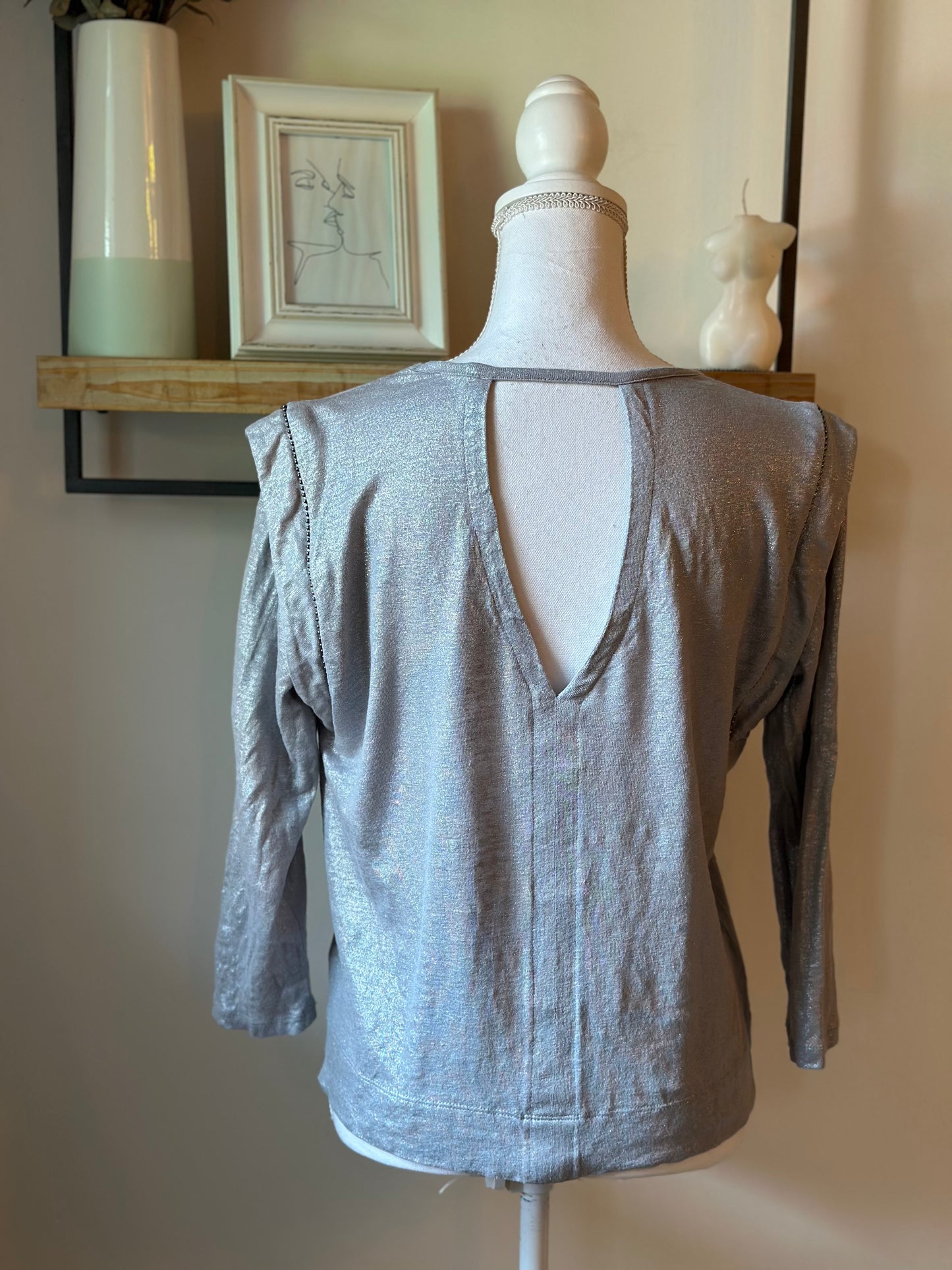 T-shirt manches longues effet brillant en lin T.38