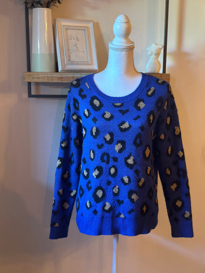 Pull doux bleu léopard T.36