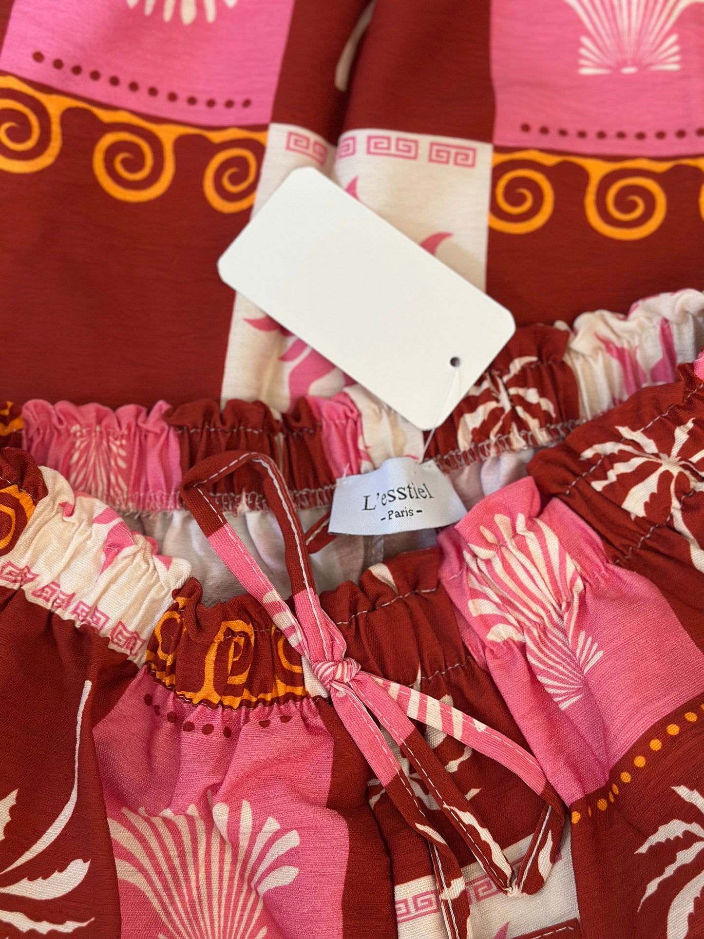 Pantalon d’été jambes larges, imprimé palmiers rose neuf T.U