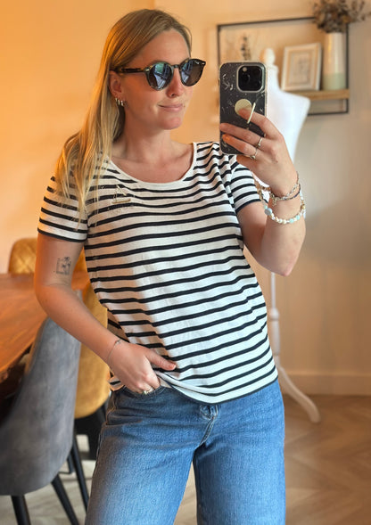 T-shirt marinière broderie bateau en coton T.36