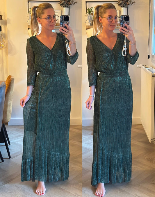 Robe longue vert métallisé – T.36 Neuve étiquette