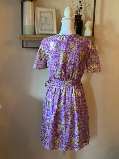 Robe portefeuille imprimé mauve et doré T.34