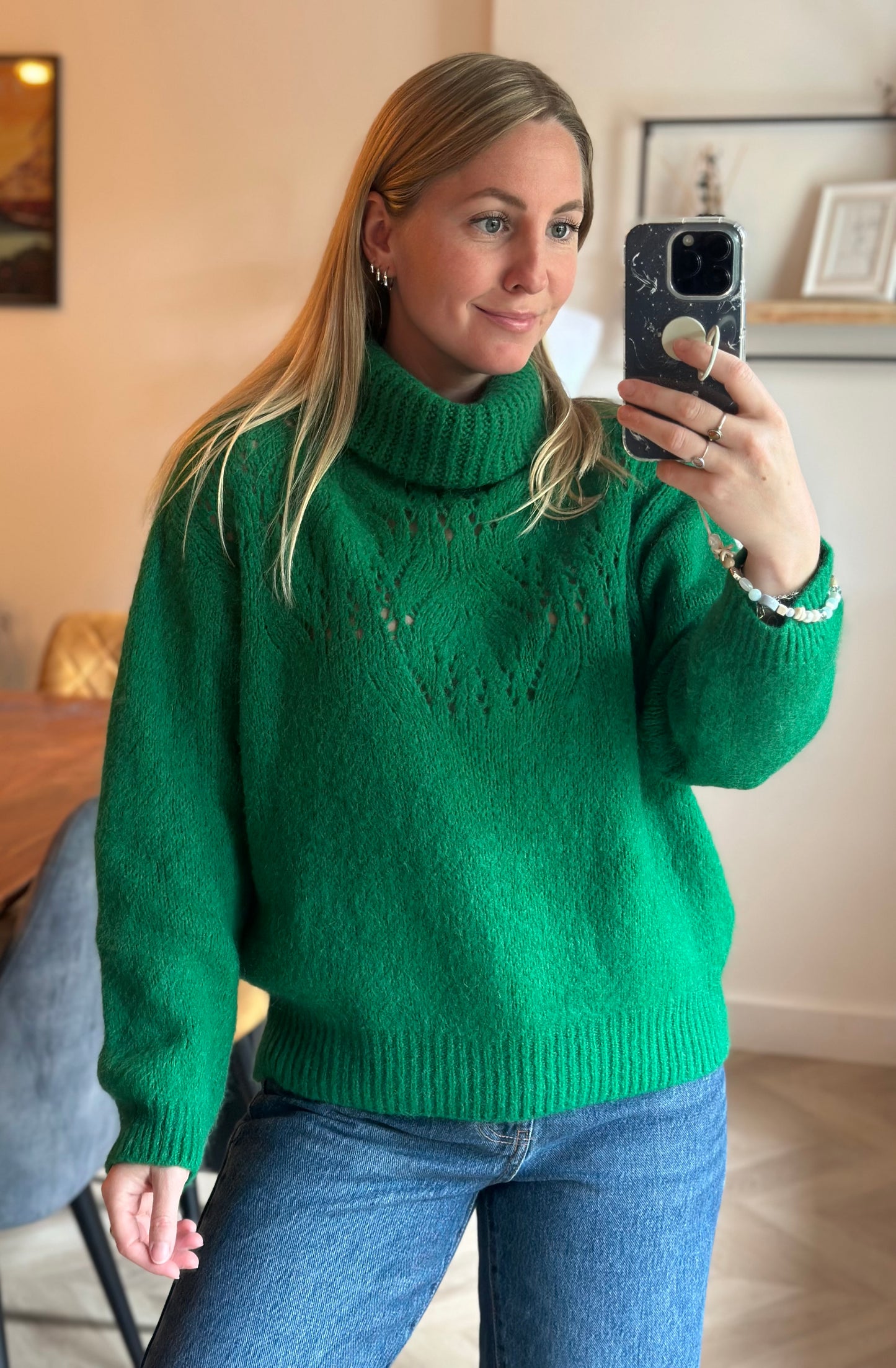 Pull col roulé maille ajourée mohair T.U