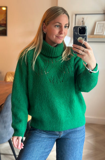 Pull col roulé maille ajourée mohair T.U