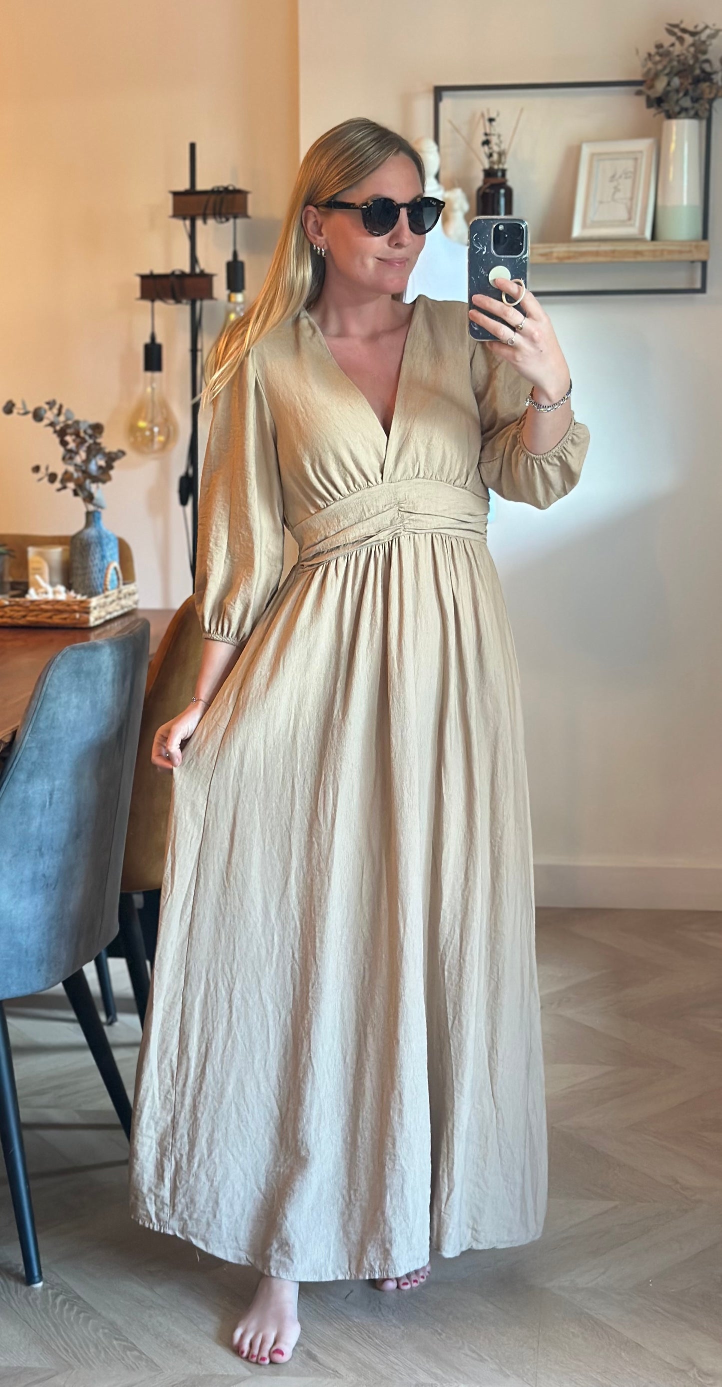 Robe longue beige effet lin Made in Italy T.36/38