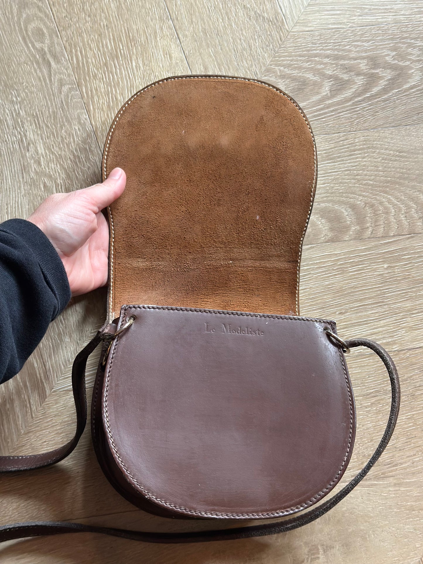 Sac bandoulière cuir marron vintage boucle métal – Made in France