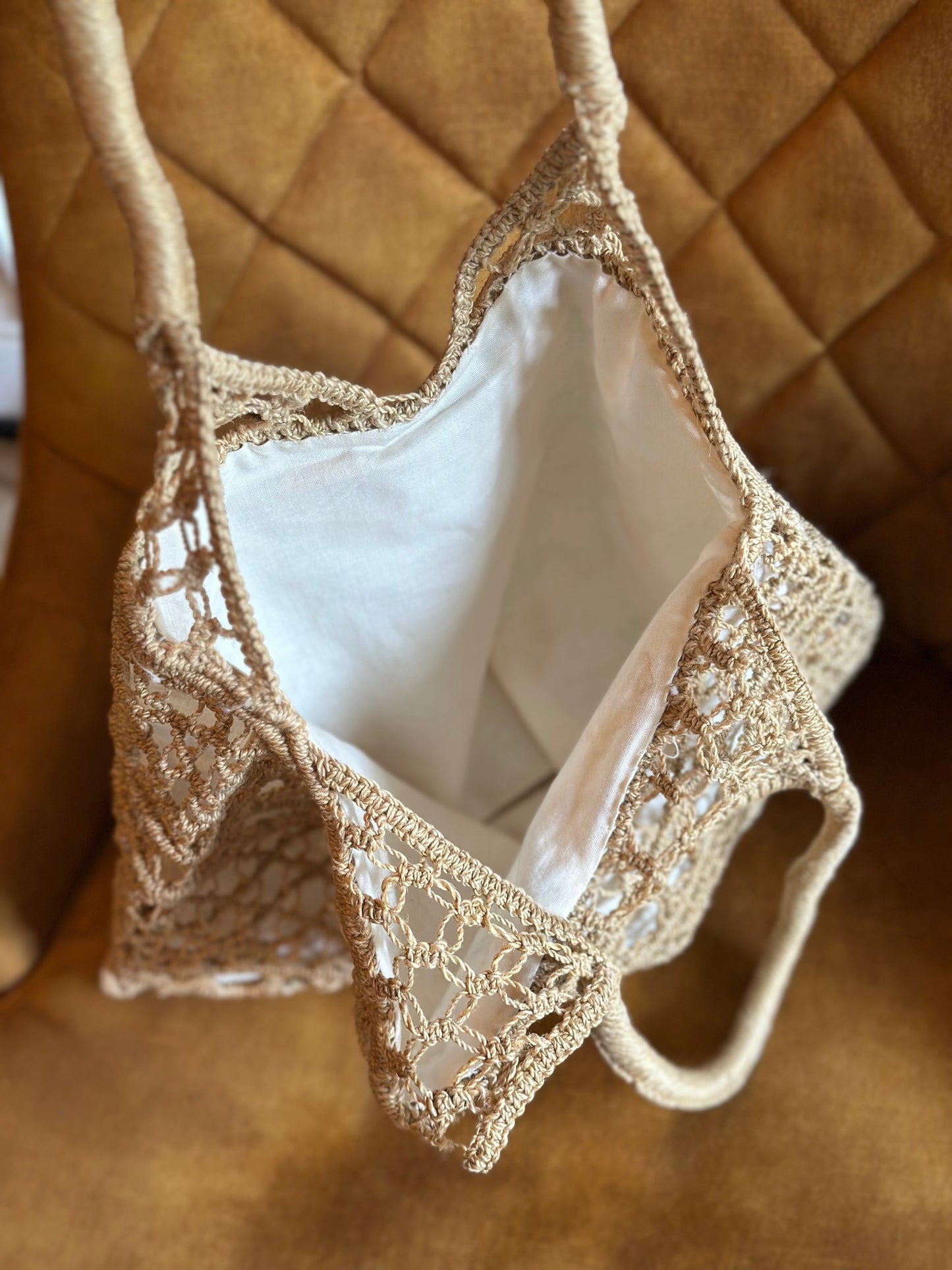 Sac vintage en macramé fait main – Beige