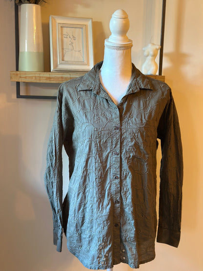 Chemise brodée kaki coton T.36 oversize