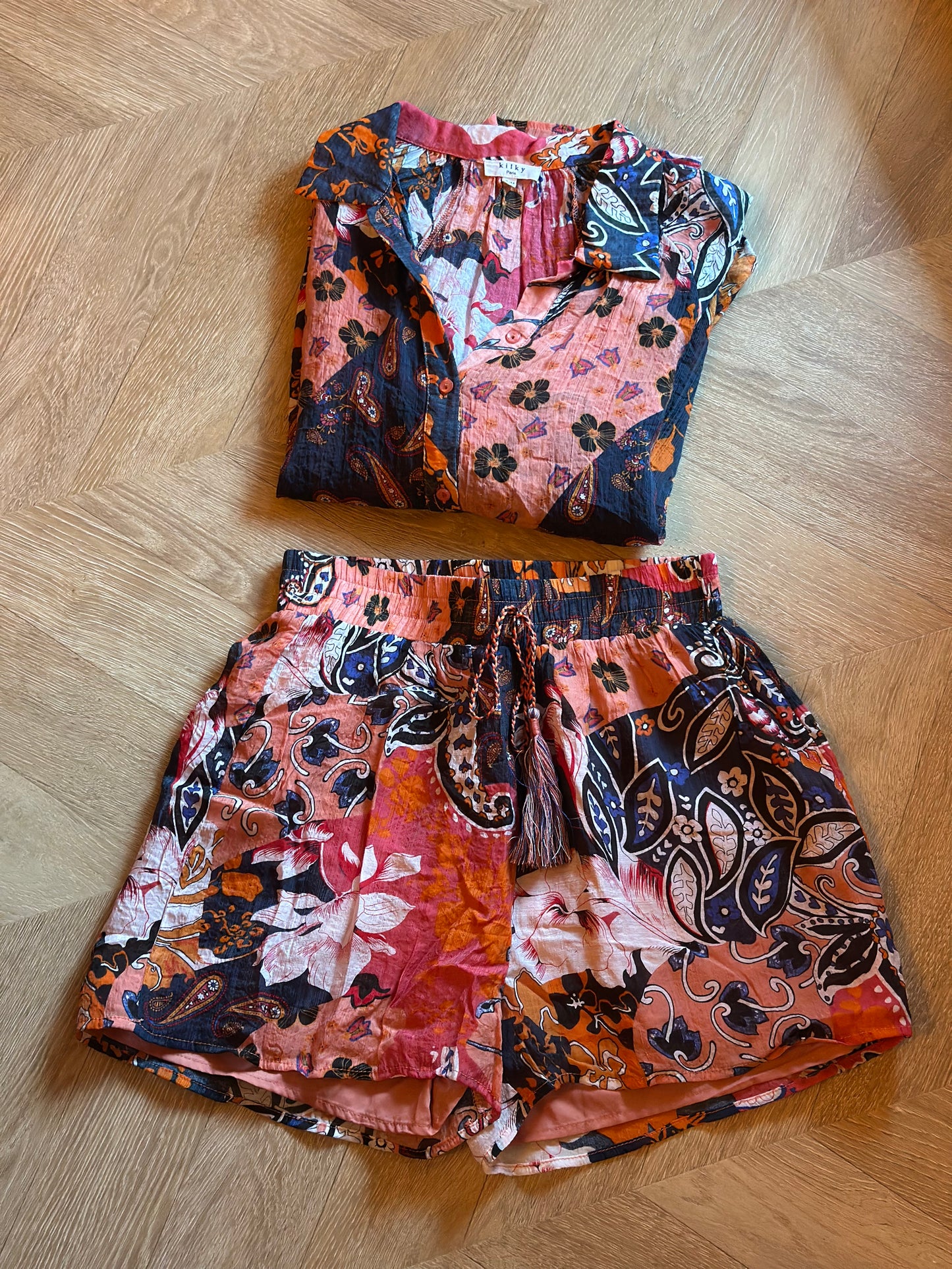 Ensemble chemise short imprimé patchwork bohème T.36/38