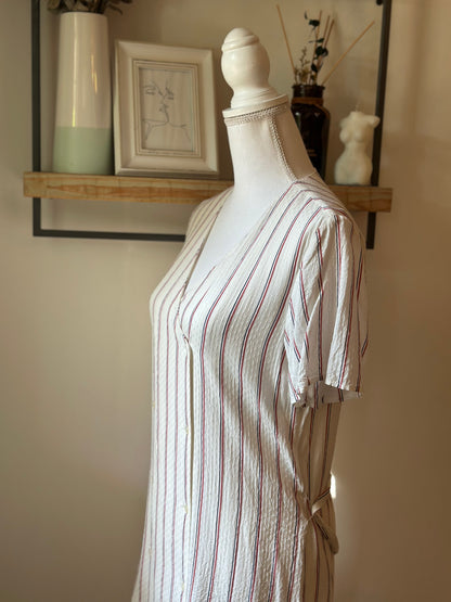 Robe rayée écrue rouge bleu en  viscose T.34