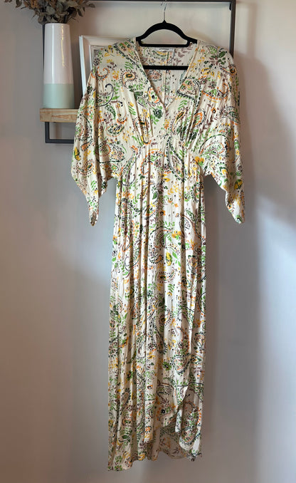 Robe longue imprimé fleuri et cachemire T.34